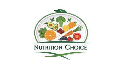 Nutrition Choice Circular Plate Composition with Fresh Fruits and Vegetables, Healthy Eating Concept, logo design Healthy Diet, Food Logo