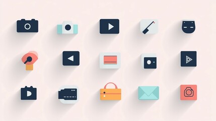 Flat Design Icons with Soft Pastel Shades