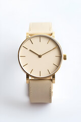 Elegant wristwatch with a beige leather strap and gold case. Minimalist design, perfect for everyday wear.