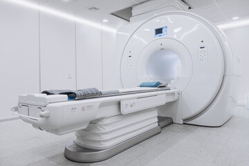 MRI machine in a hospital. Modern medical equipment for diagnostics and patient health. Concept of...