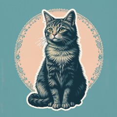 Detailed cat portrait in vintage style with elegant background for t-shirt print