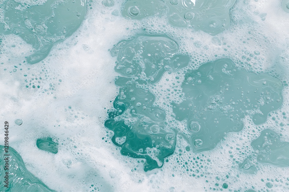 Poster abstract photo of water with soap bubbles. blue-green water surface with white foam. fluid shapes, t