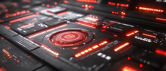 Obraz premium Red Futuristic Tech Interface Background 3d Render