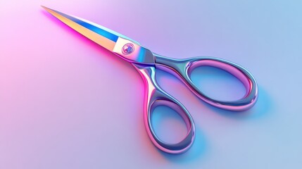 Vibrant iridescent shears on pastel background.  A close-up shot of stylish and colorful scissors with a modern aesthetic. Perfect for design and fashion imagery.