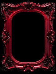 Ornate Red Baroque Frame on Black Background - Luxurious Vintage Decorative Border Design for Art, Photography, and Elegant Themes