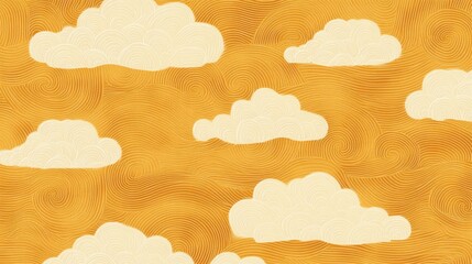 Whimsical Cloudscape: A Golden Swirl of  Art Deco Clouds