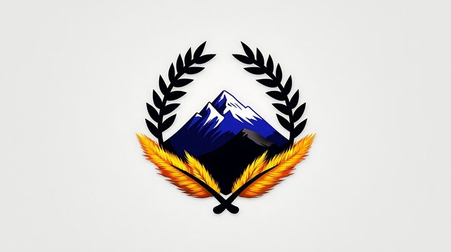 Pixel Art Mountain Peak Emblem with Wheat and Laurel Wreath