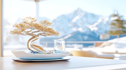 Mountain view bonsai display