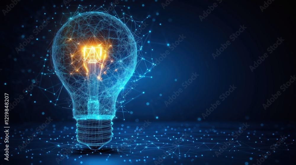 Poster futuristic lightbulb concept. abstract glowing lightbulb with digital network. modern tech innovatio