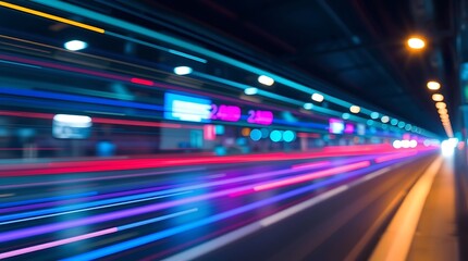 Fototapeta premium Vibrant Night City Lights Blurred by Speed