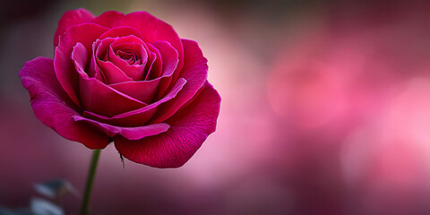Fototapeta premium Pink rose on a blurred background with warm tones, highlighting its texture and delicacy. Generated with AI.