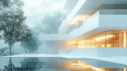 Isometric Vector of a Modern Office Building with Clean Lines, Minimalist Design and Soft Lighting