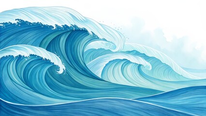 Watercolor Ocean Waves Abstract Composition, Blue Hues, Serene Seascape, Wave Art ocean, waves
