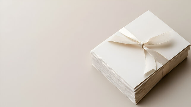 Stack of blank cards tied with a cream ribbon, ready for messages or notes. Elegant stationery for special occasions.