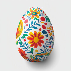 Fototapeta premium Colorful Mexican Folk Art Egg with Bold Floral and Abstract Patterns in Red, Yellow, Green, and Blue. Festive Design for Seasonal Campaigns and Cultural Branding. High Resolution.