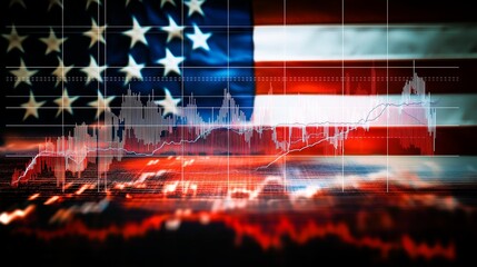 Stock Market Chart with the United States Flag