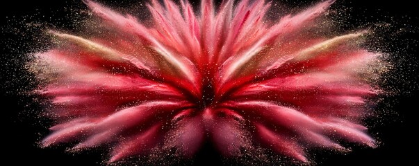 Red and Gold Powder Explosion Abstract Symmetrical Composition, Fine Texture, Vibrant Hues, Color Burst Powder Photography, Abstract Art