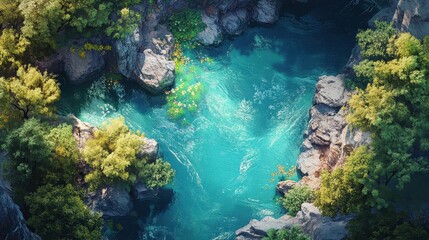 Beautiful multi-colored river top view, beautiful background.