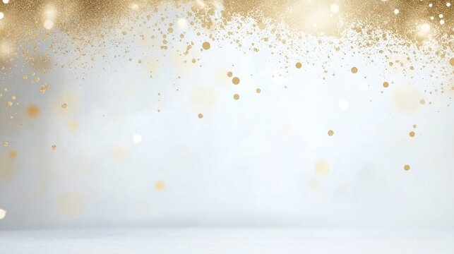 Elegant gold glitter confetti on light gray background. Festive design perfect for birthday party invitations 50th wedding anniversaries lively dance clubs. Joyful winter celebrations like Christmas, - Powered by Adobe