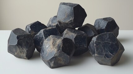 Pile of dark, rough, geometric rocks.