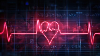 pink EKG line forming a heart shape within the waveform on a dark display screen