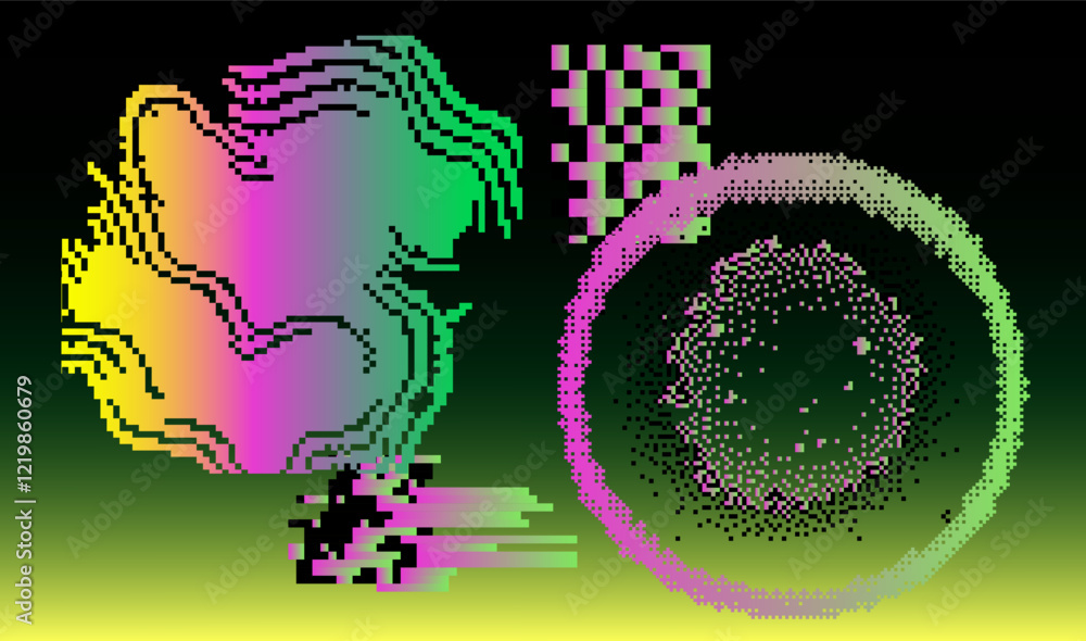 Poster brutalism and internet pixel graphics inspired vector collage made with simple geometric shapes and 