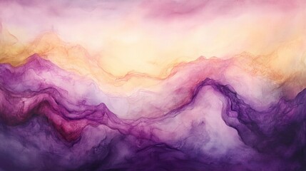 Abstract Purple and Gold Mountain Range Watercolor Painting