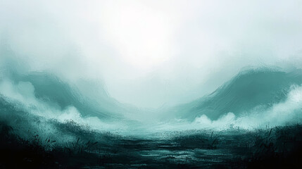 Fototapeta premium Enigmatic Misty Mountain Landscape: A Serene and Dreamlike View