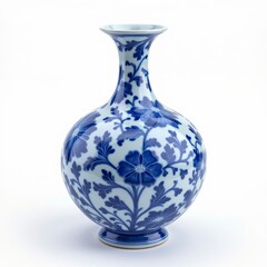 Blue and white floral patterned ceramic vase