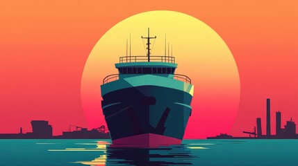 Cargo ship flat design front view global shipping theme animation Triadic Color Scheme. 