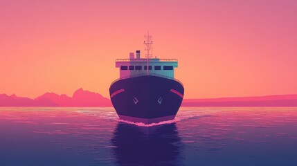 Cargo ship flat design front view global shipping theme animation Triadic Color Scheme. 
