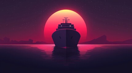 Cargo ship flat design front view global shipping theme animation Triadic Color Scheme. 