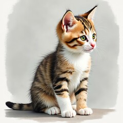 Obraz premium Calico kitten sitting with green eyes looking to side