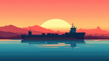 Obraz premium Container ship, Cargo ship flat design front view global shipping.