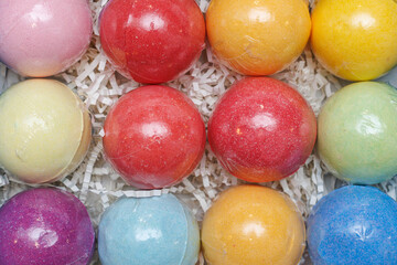 colorful salty bath bombs close up