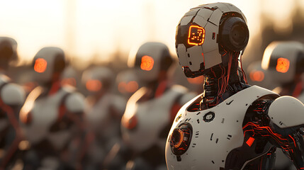 Fototapeta premium Futuristic Robots with Glowing Features in a Dystopian Setting