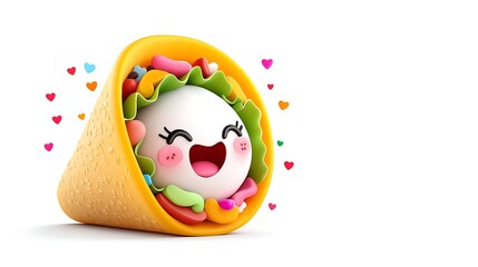 Joyful Cartoon Food Character A Cute And Whimsical 3d Rendering Of A Happy Egg In A Colorful Tortilla Wrap
