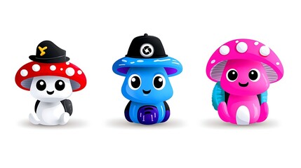 Adorable Pixel Art Mushroom Characters With Hats And Backpacks