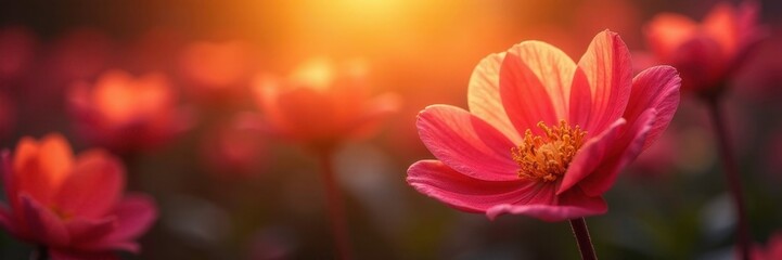 Margarita flower petals glowing with golden light, glow, field