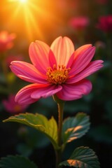 Obraz premium Margarita flower petals glowing with golden light, sol, warm light, flowers