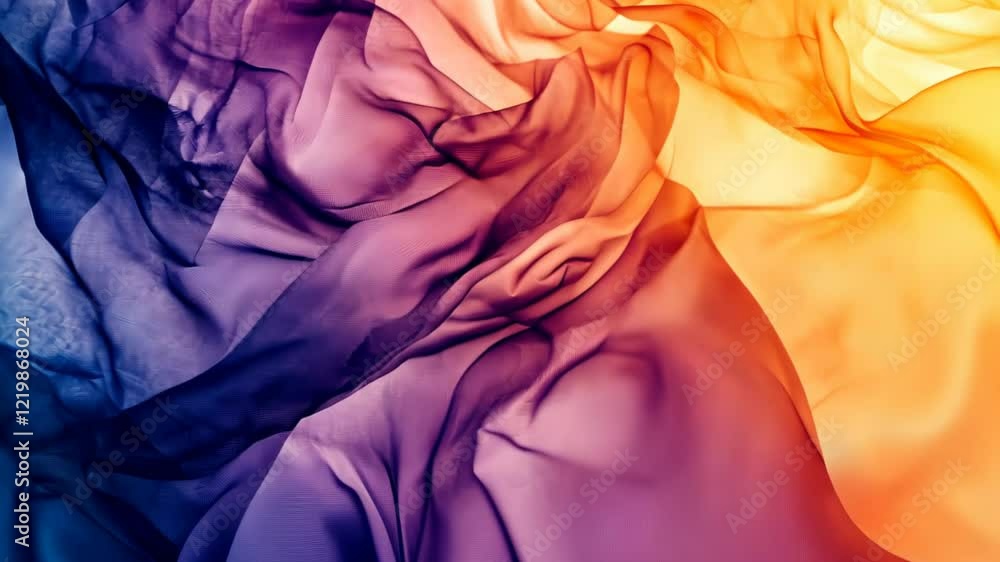 Poster colorful silk fabric waves create an enchanting visual experience in a mesmerizing dance of light an