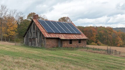 Obraz premium Rural house with solar panels.