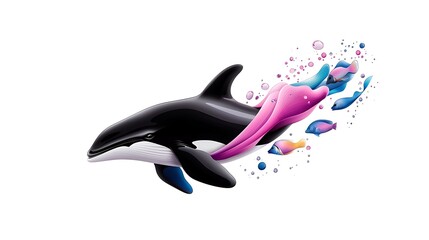 Obraz premium Abstract Orca Dolphin with Vibrant Paint Splatter