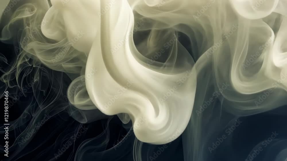 Poster artistry of ethereal wisps dancing in harmony with darkness in a mesmerizing display of form and flo