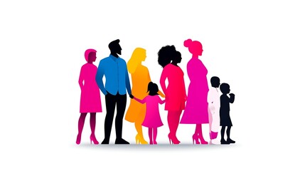 Colorful Family Silhouettes Representing Unity and Diversity