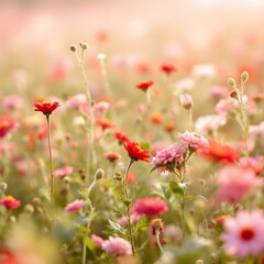 Wildflowers and Green Grass in Field