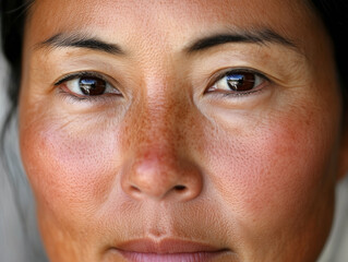 Close-Up Portrait of Woman with Redness and Blemishes on Cheeks