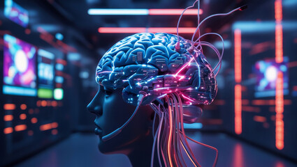 Futuristic Depiction of Artificial Intelligence in a High-Tech Environment