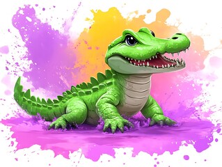 Obraz premium Adorable Baby Alligator Cartoon Illustration