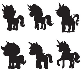 set of silhouettes of animals unicorn 